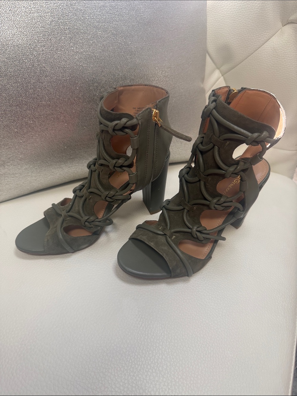 BCBG Olive Green Knotted Lace-Up Block Heel Sandals 7.5